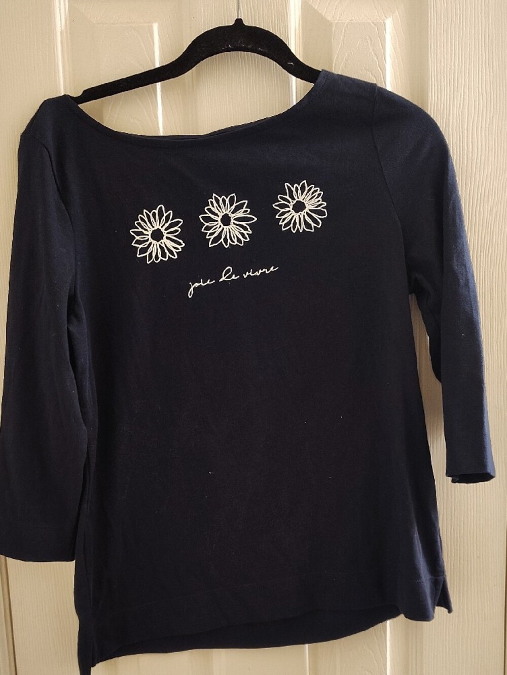 Talbots Navy Blue Floral Embroidered Boatneck Top - Picture 3 of 4